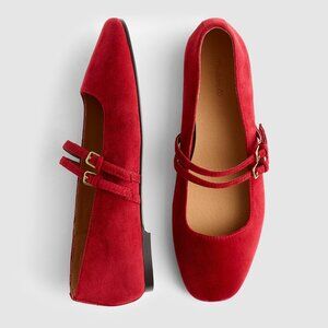 Madewell The Greta Double-Strap Ballet Flat Red Wild Cranberry Suede